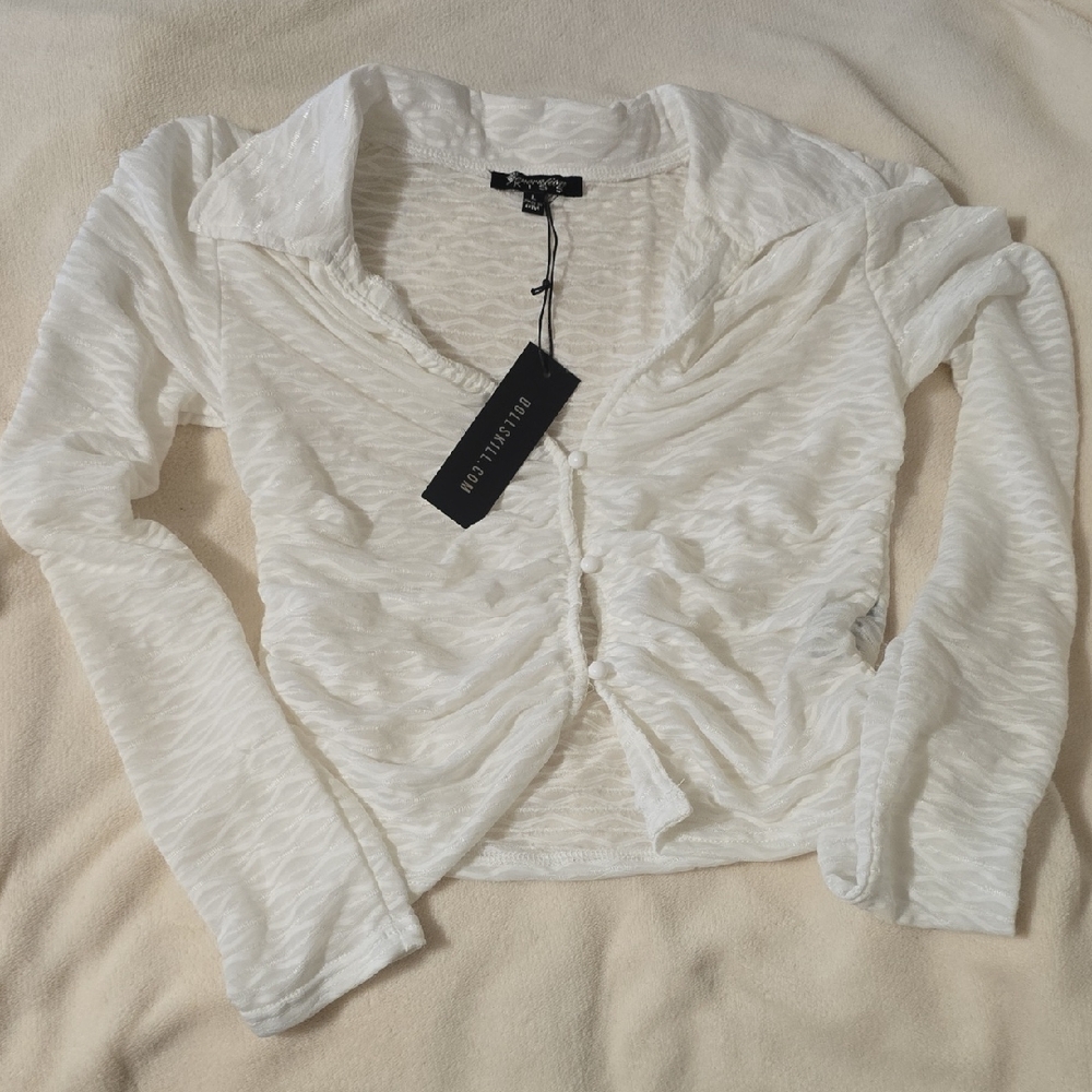 Dolls Kill White Ruched Crop Blouse
